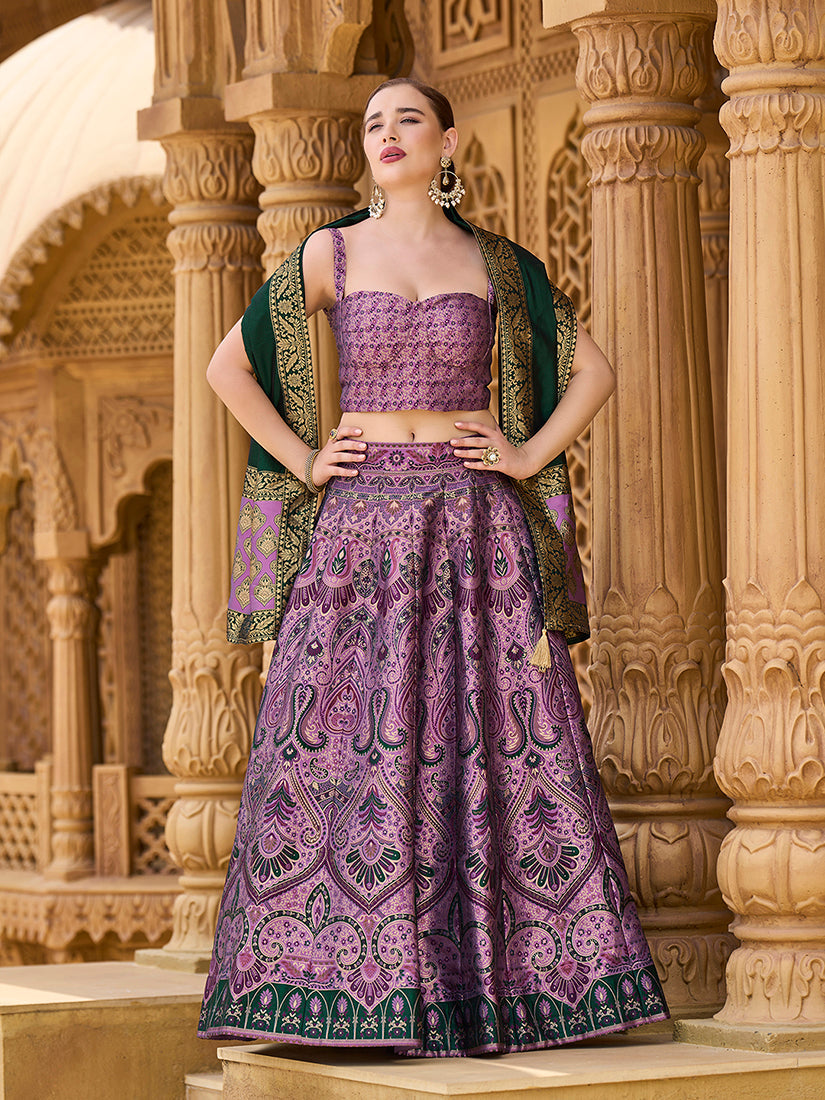Monjolika Fashion Thread Work Jacquard Silk In Purple Lehenga Choli | Grocsy