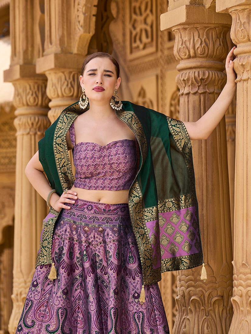Monjolika Fashion Thread Work Jacquard Silk In Purple Lehenga Choli | Grocsy