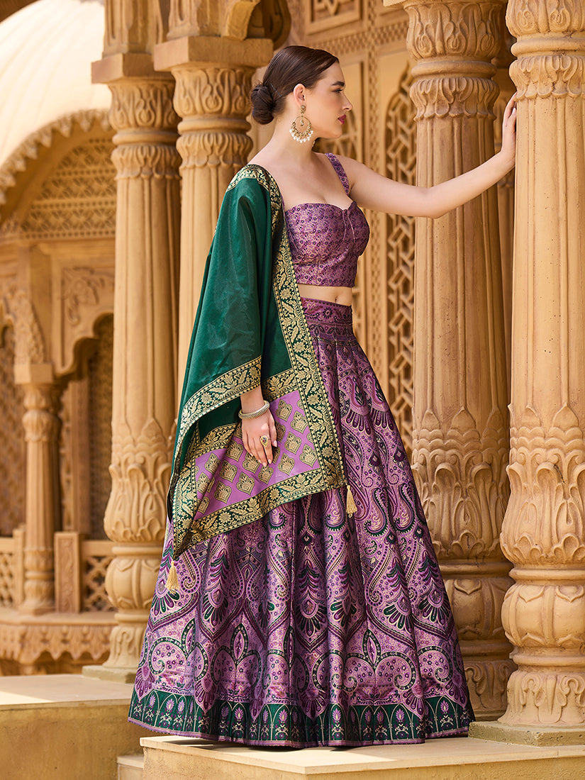Monjolika Fashion Thread Work Jacquard Silk In Purple Lehenga Choli | Grocsy