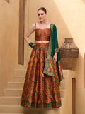 Monjolika Fashion Thread Work Jacquard Silk In Rust Orange Lehenga Choli | Grocsy