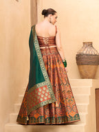 Monjolika Fashion Thread Work Jacquard Silk In Rust Orange Lehenga Choli | Grocsy