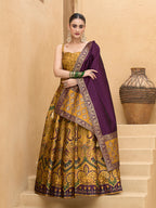Monjolika Fashion Thread Work Jacquard Silk In Yellow Lehenga Choli | Grocsy