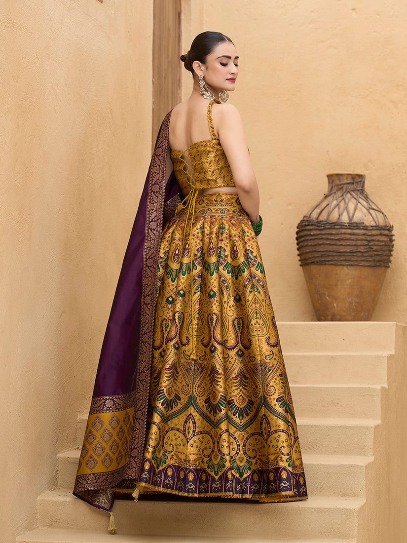 Monjolika Fashion Thread Work Jacquard Silk In Yellow Lehenga Choli | Grocsy