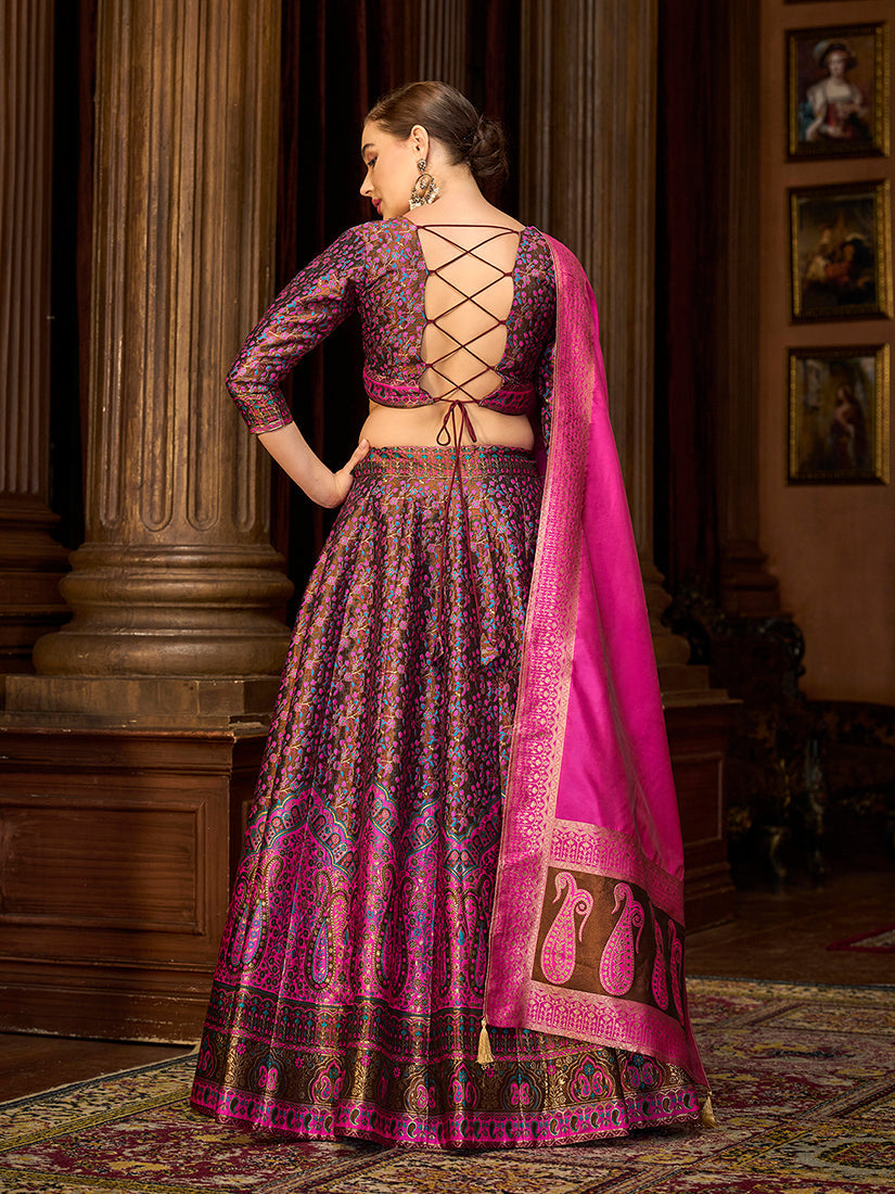 Monjolika Fashion Multi Colour Trendy Kanjivaram Jacquard Woven Work Lehenga Choli | Grocsy