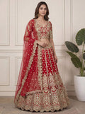 Tulsi Art Outstanding Red Zari Embroidered Net Wedding Wear Lehenga Choli | Grocsy
