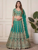 Tulsi Art Beautiful Green Embroidered Soft Net Wedding Wear Lehenga Choli | Grocsy
