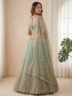 Tulsi Art Dazzling Green Embroidered Soft Net Function Wear Lehenga Choli | Grocsy