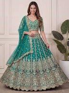 Tulsi Art Beautiful Green Embroidered Soft Net Wedding Wear Lehenga Choli | Grocsy