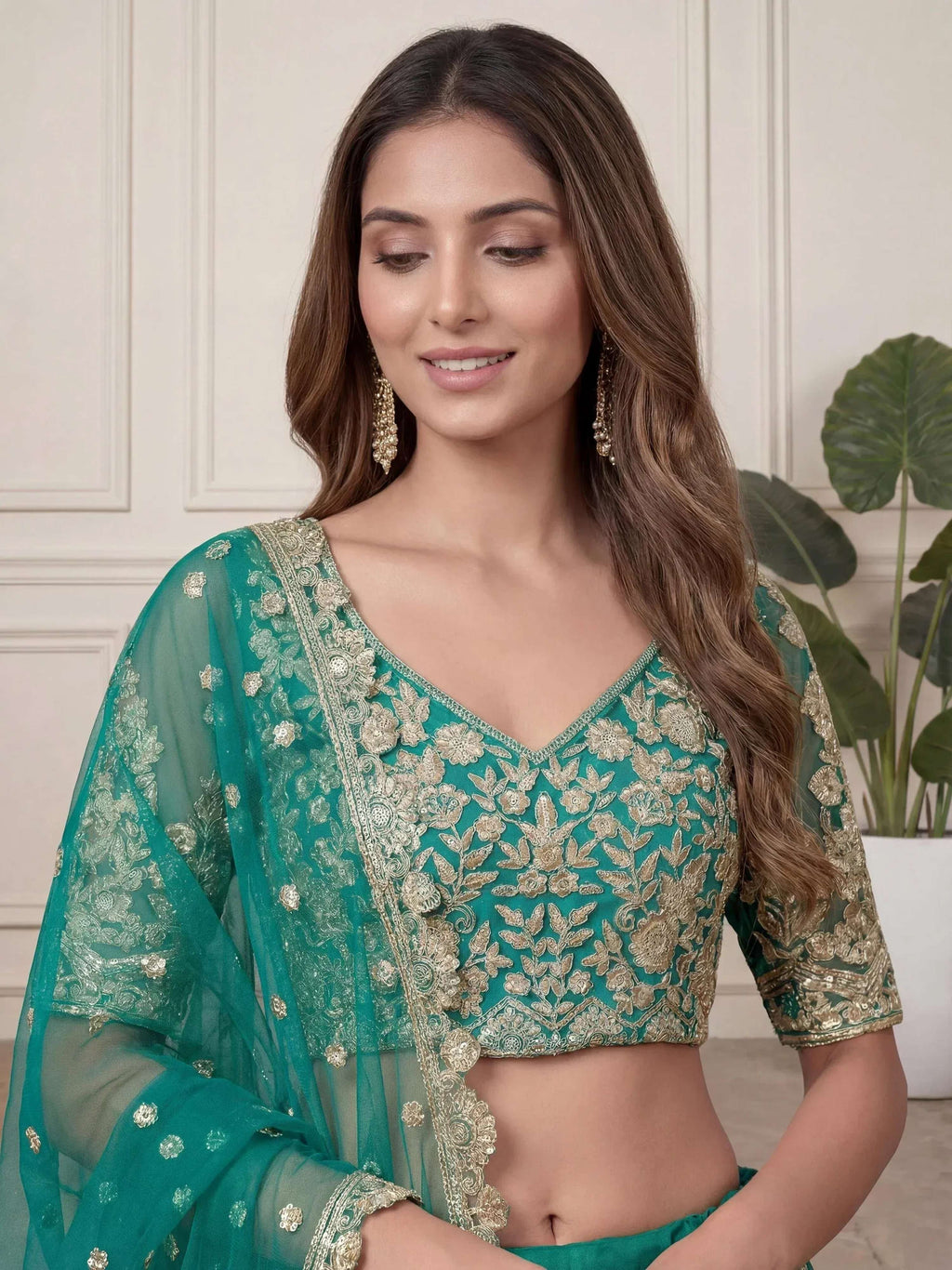 Tulsi Art Beautiful Green Embroidered Soft Net Wedding Wear Lehenga Choli | Grocsy