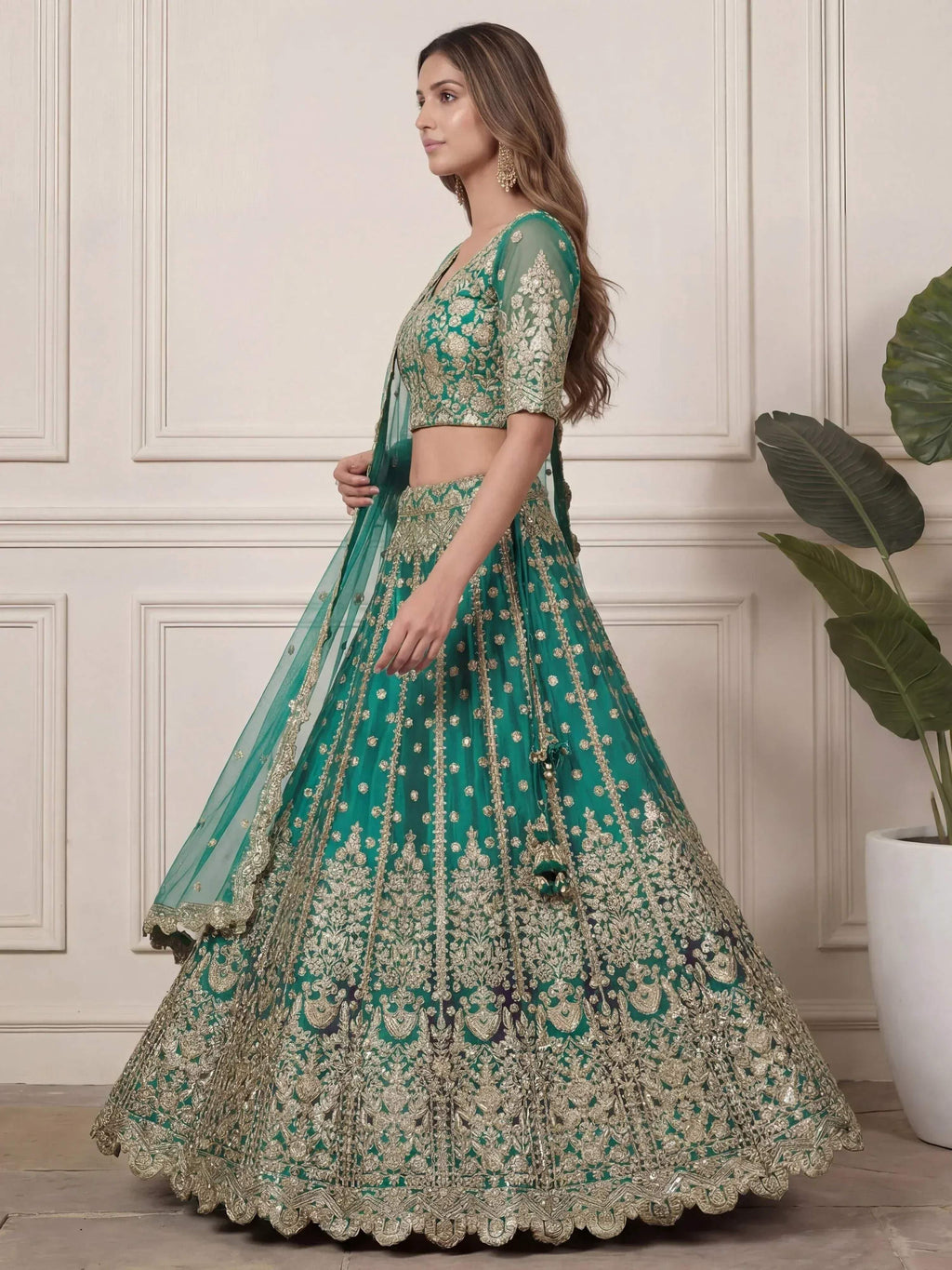 Tulsi Art Beautiful Green Embroidered Soft Net Wedding Wear Lehenga Choli | Grocsy