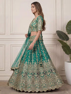 Tulsi Art Beautiful Green Embroidered Soft Net Wedding Wear Lehenga Choli | Grocsy