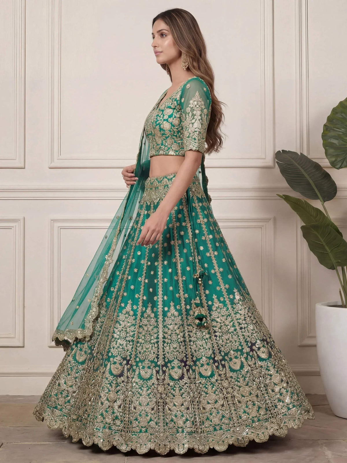 Tulsi Art Beautiful Green Embroidered Soft Net Wedding Wear Lehenga Choli | Grocsy