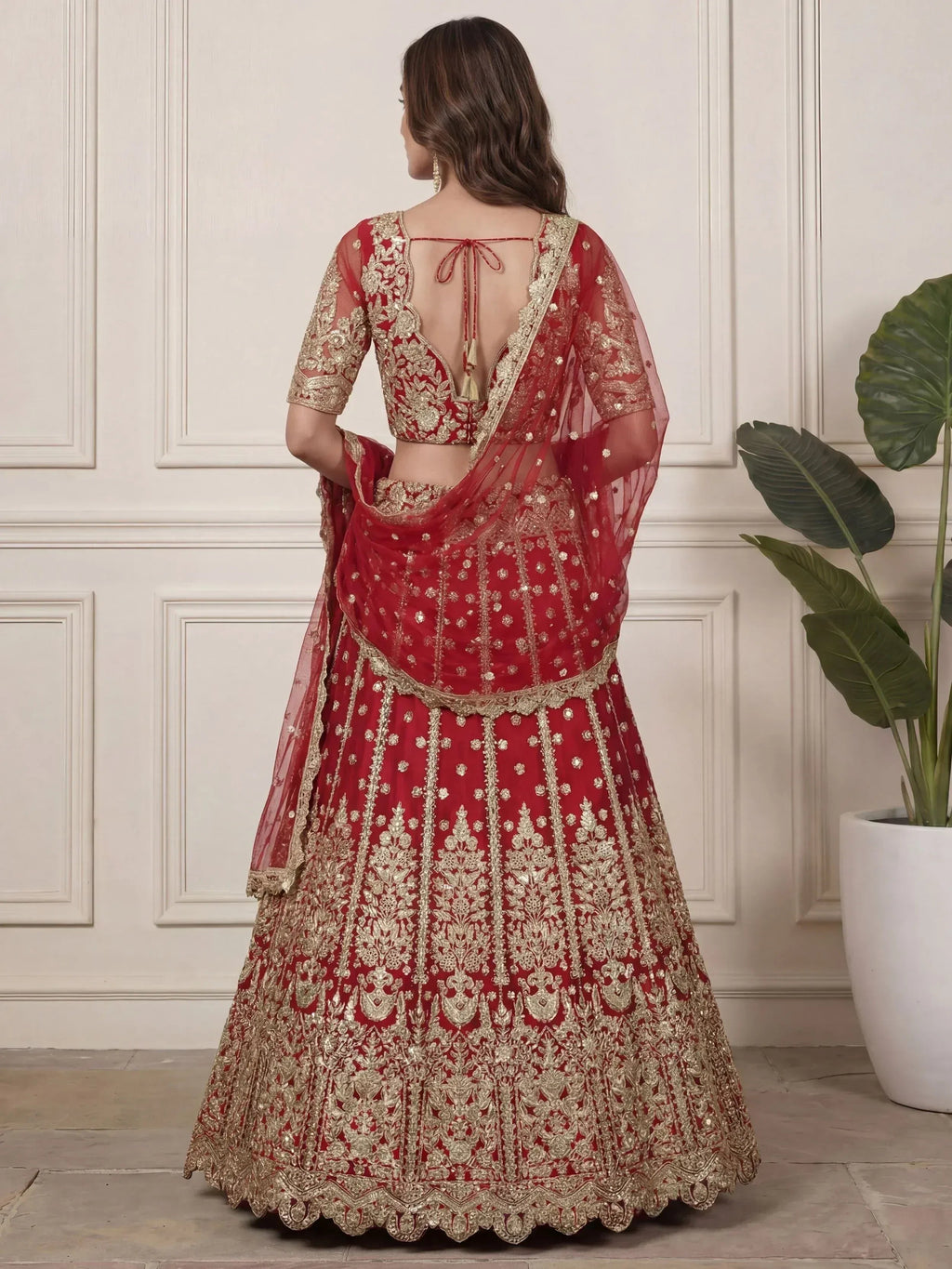 Tulsi Art Outstanding Red Zari Embroidered Net Wedding Wear Lehenga Choli | Grocsy