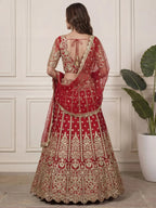 Tulsi Art Outstanding Red Zari Embroidered Net Wedding Wear Lehenga Choli | Grocsy