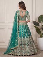 Tulsi Art Beautiful Green Embroidered Soft Net Wedding Wear Lehenga Choli | Grocsy