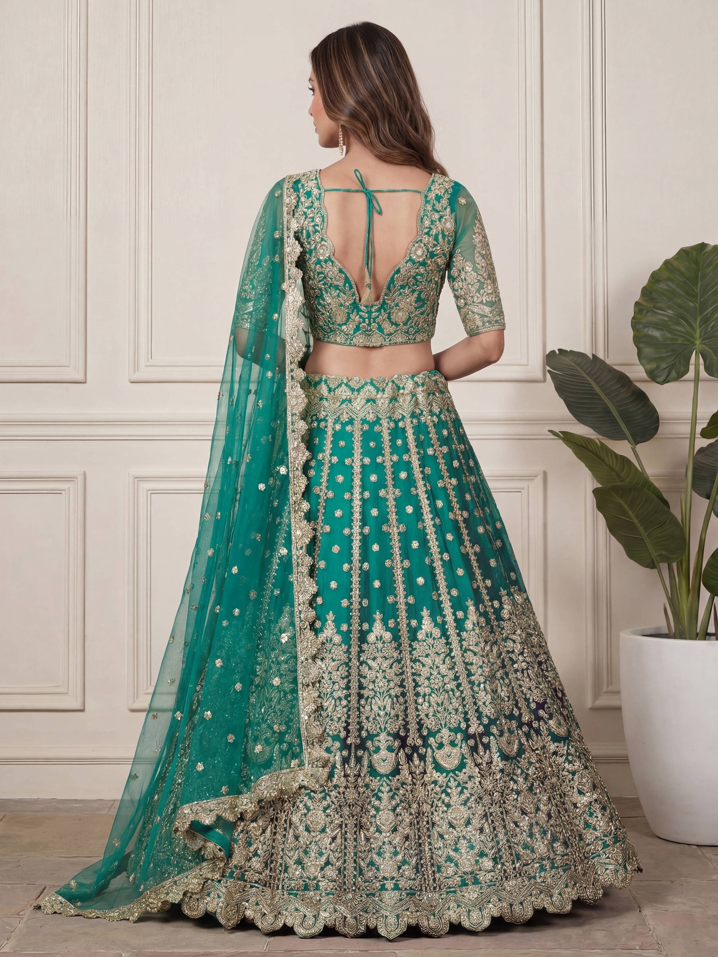 Tulsi Art Beautiful Green Embroidered Soft Net Wedding Wear Lehenga Choli | Grocsy