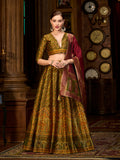 Monjolika Fashion Olive Green Trendy Kanjivaram Jacquard Woven Work Lehenga Choli | Grocsy