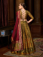 Monjolika Fashion Olive Green Trendy Kanjivaram Jacquard Woven Work Lehenga Choli | Grocsy