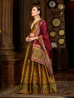Monjolika Fashion Olive Green Trendy Kanjivaram Jacquard Woven Work Lehenga Choli | Grocsy