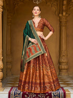 Monjolika Fashion Rust Orange Trendy Kanjivaram Jacquard Woven Work Lehenga Choli | Grocsy