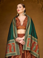 Monjolika Fashion Rust Orange Trendy Kanjivaram Jacquard Woven Work Lehenga Choli | Grocsy