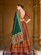 Monjolika Fashion Rust Orange Trendy Kanjivaram Jacquard Woven Work Lehenga Choli | Grocsy