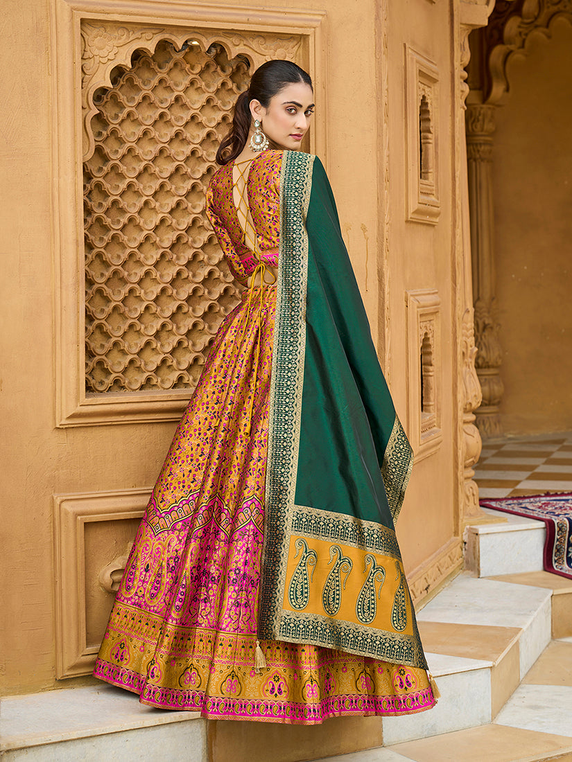 Monjolika Fashion Yellow Trendy Kanjivaram Jacquard Woven Work Lehenga Choli | Grocsy