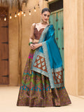 Monjolika Fashion Designer Lehenga Choli Jacquard Kanjivaram Silk In Brown | Grocsy