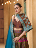 Monjolika Fashion Designer Lehenga Choli Jacquard Kanjivaram Silk In Brown | Grocsy