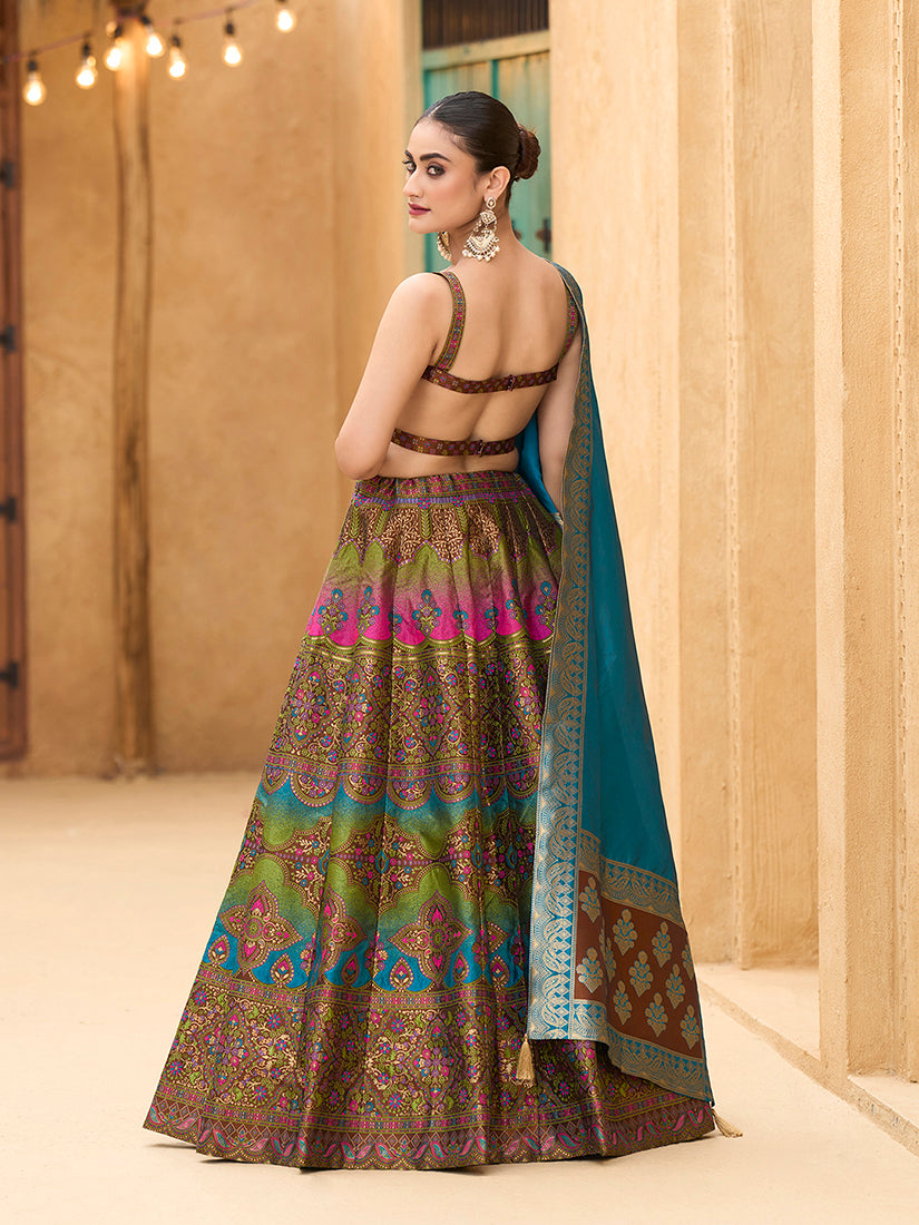 Monjolika Fashion Designer Lehenga Choli Jacquard Kanjivaram Silk In Brown | Grocsy