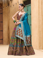 Monjolika Fashion Designer Lehenga Choli Jacquard Kanjivaram Silk In Brown | Grocsy