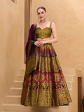 Monjolika Fashion Designer Lehenga Choli Jacquard Kanjivaram Silk In Mehendi Green | Grocsy