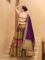 Monjolika Fashion Designer Lehenga Choli Jacquard Kanjivaram Silk In Mehendi Green | Grocsy