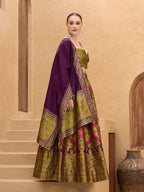 Monjolika Fashion Designer Lehenga Choli Jacquard Kanjivaram Silk In Mehendi Green | Grocsy