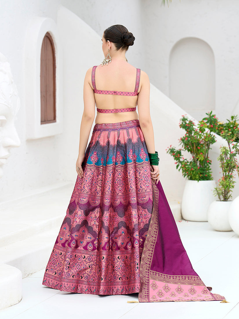 Monjolika Fashion Designer Lehenga Choli Jacquard Kanjivaram Silk In Pink | Grocsy