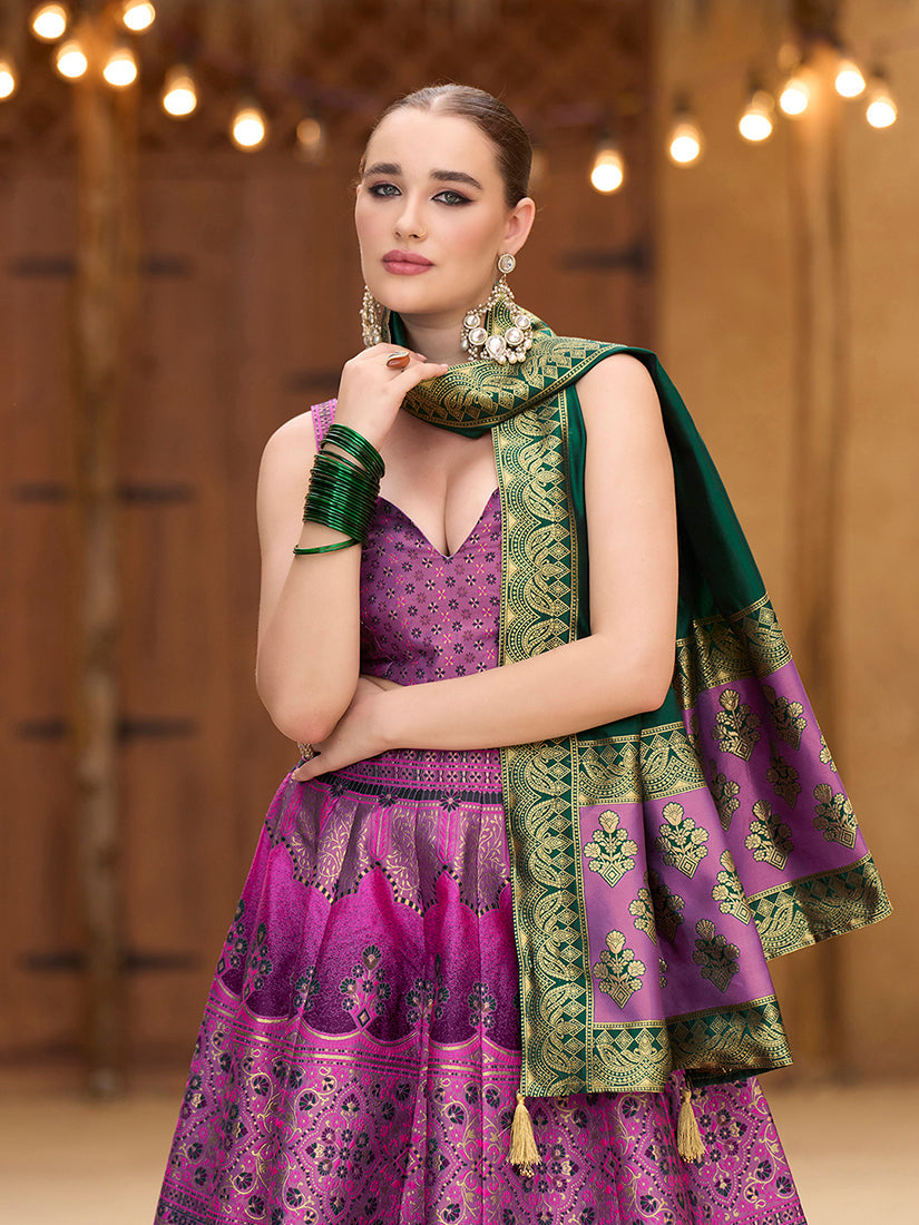 Monjolika Fashion Designer Lehenga Choli Jacquard Kanjivaram Silk In Purple | Grocsy