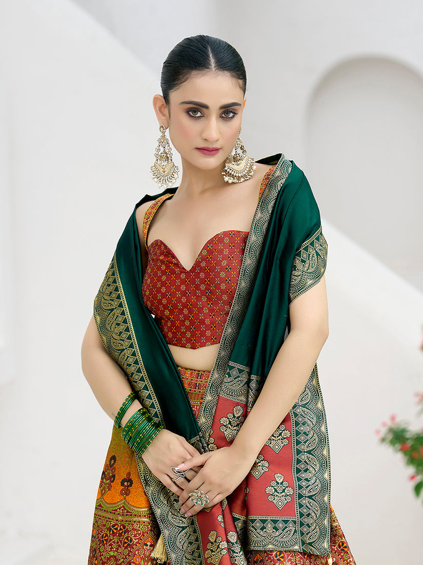 Monjolika Fashion Designer Lehenga Choli Jacquard Kanjivaram Silk In Rust | Grocsy