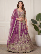 Tulsi Art Charming Purple Embroidered Soft Net Bridesmaid Lehenga Choli | Grocsy