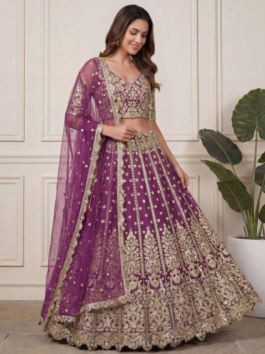 Tulsi Art Charming Purple Embroidered Soft Net Bridesmaid Lehenga Choli | Grocsy