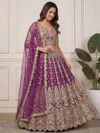 Tulsi Art Charming Purple Embroidered Soft Net Bridesmaid Lehenga Choli | Grocsy