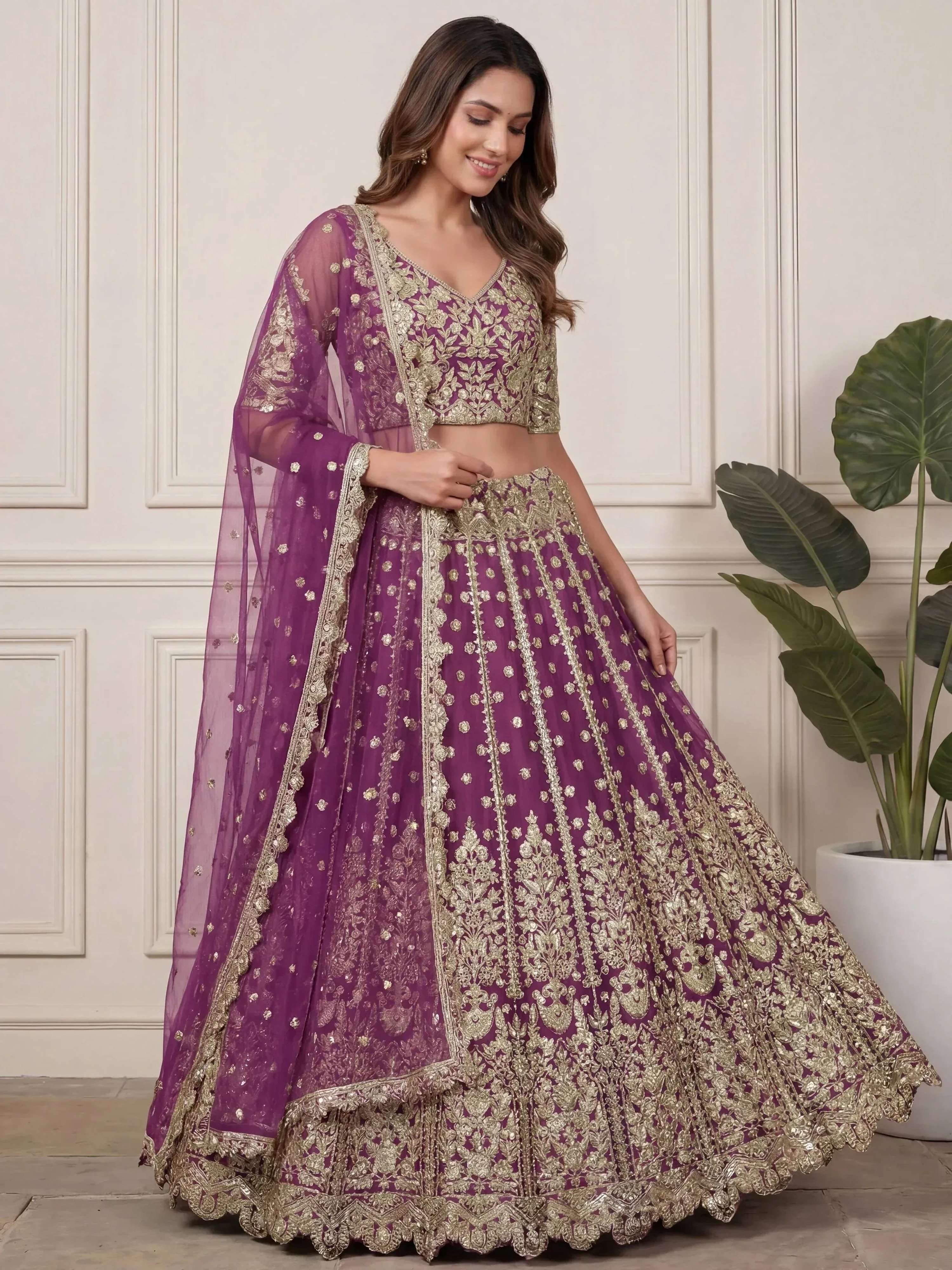 Tulsi Art Charming Purple Embroidered Soft Net Bridesmaid Lehenga Choli | Grocsy