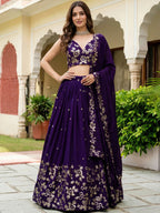 Tulsi Art Outstanding Purple Sequins Georgette Wedding Wear Lehenga Choli | Grocsy