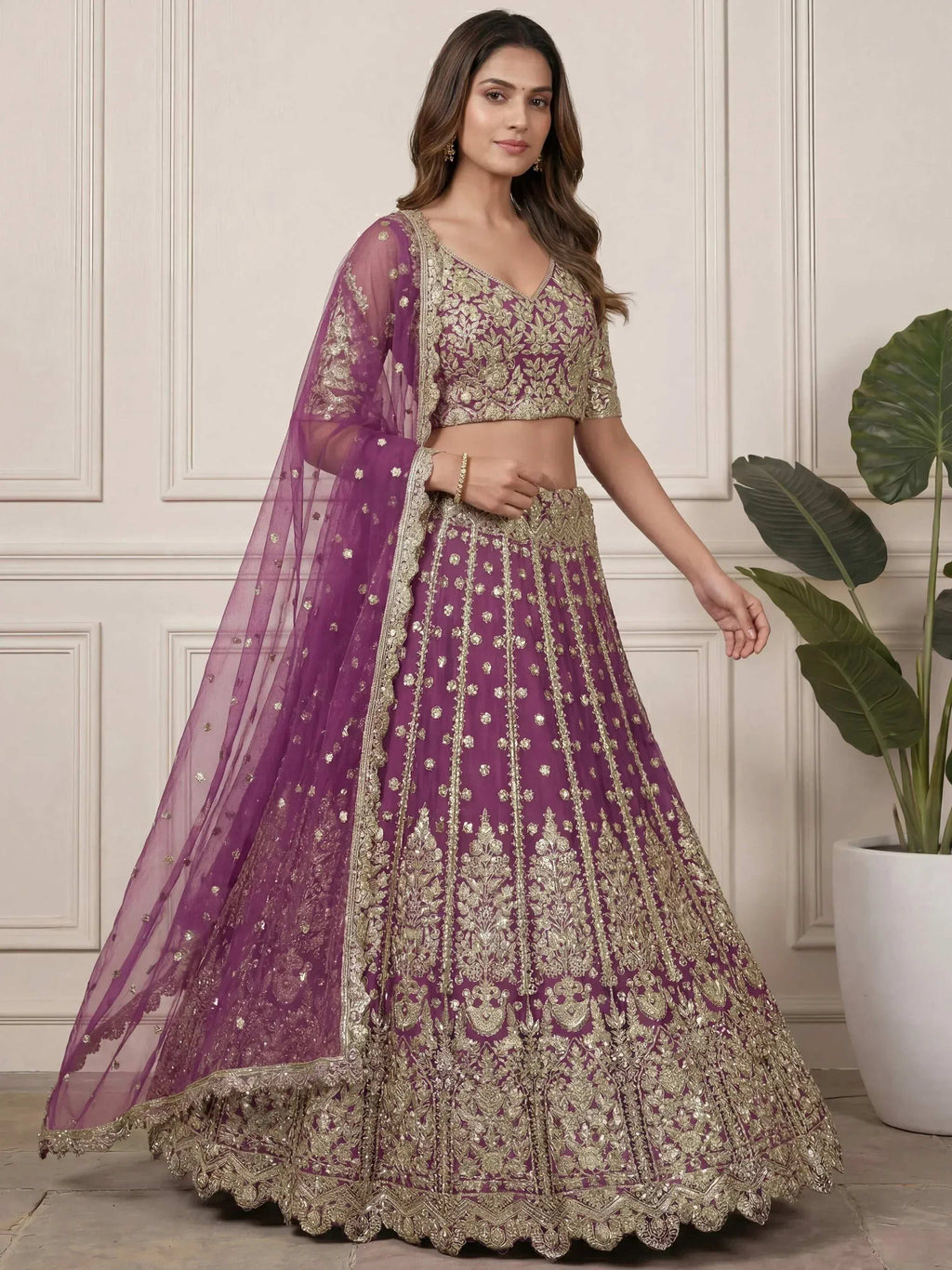 Tulsi Art Charming Purple Embroidered Soft Net Bridesmaid Lehenga Choli | Grocsy
