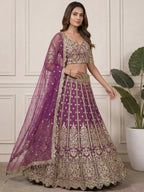 Tulsi Art Charming Purple Embroidered Soft Net Bridesmaid Lehenga Choli | Grocsy