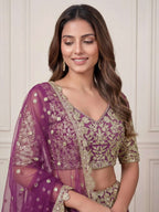 Tulsi Art Charming Purple Embroidered Soft Net Bridesmaid Lehenga Choli | Grocsy