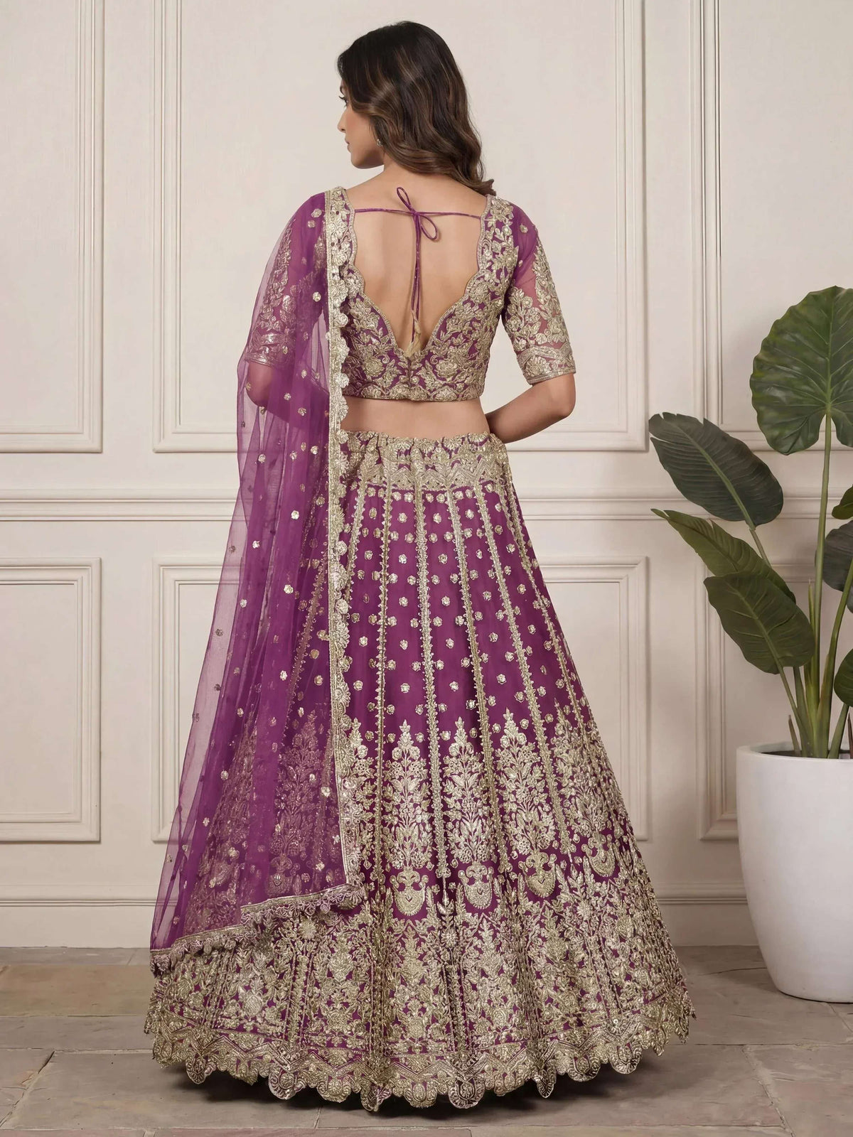 Tulsi Art Charming Purple Embroidered Soft Net Bridesmaid Lehenga Choli | Grocsy