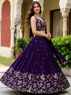 Tulsi Art Outstanding Purple Sequins Georgette Wedding Wear Lehenga Choli | Grocsy