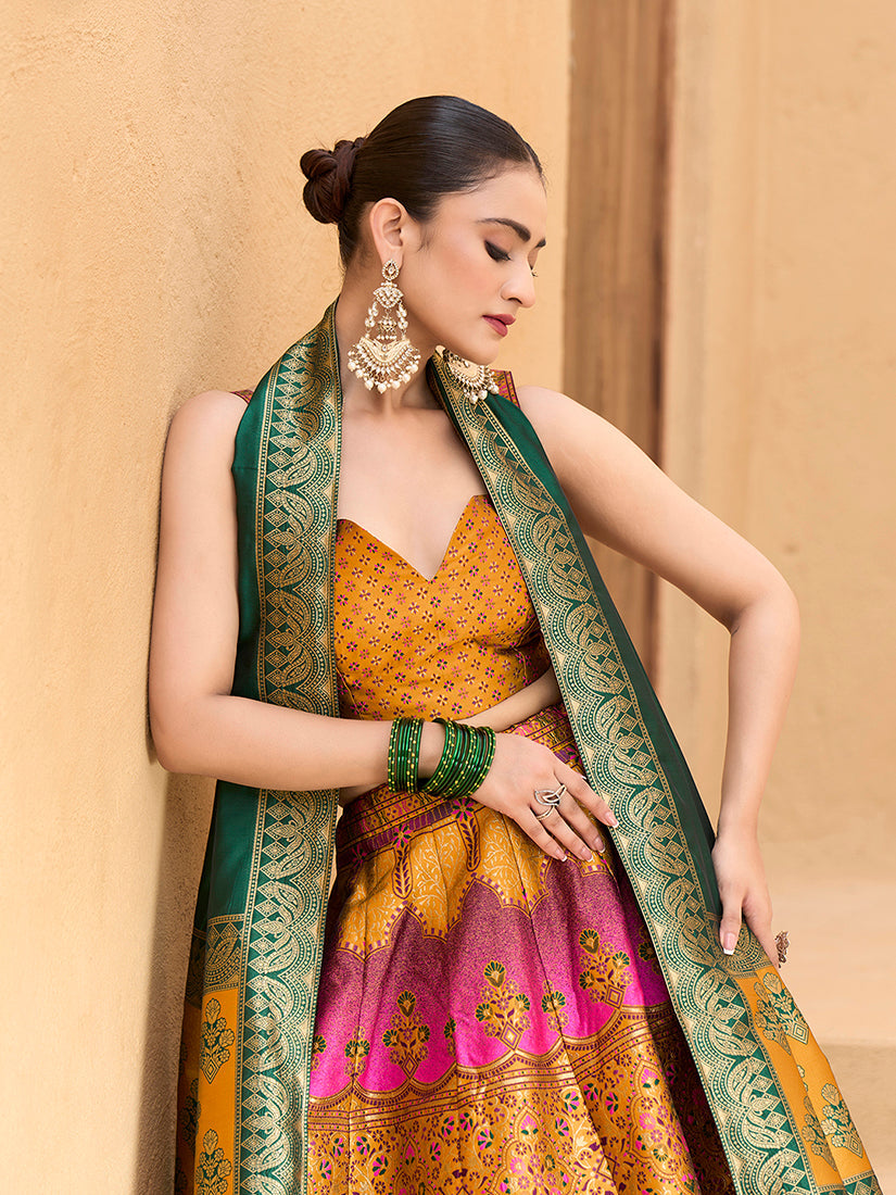Monjolika Fashion Designer Lehenga Choli Jacquard Kanjivaram Silk In Yellow | Grocsy