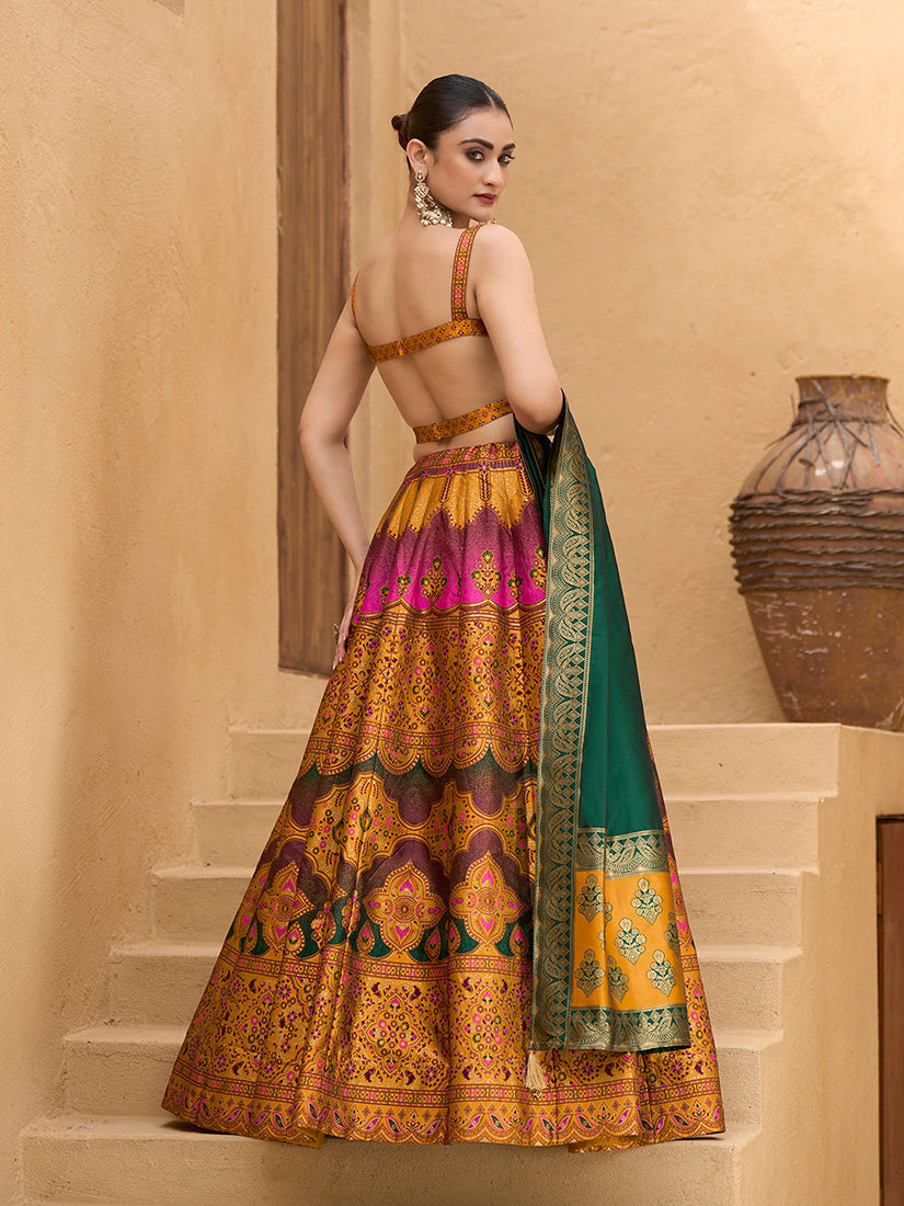 Monjolika Fashion Designer Lehenga Choli Jacquard Kanjivaram Silk In Yellow | Grocsy