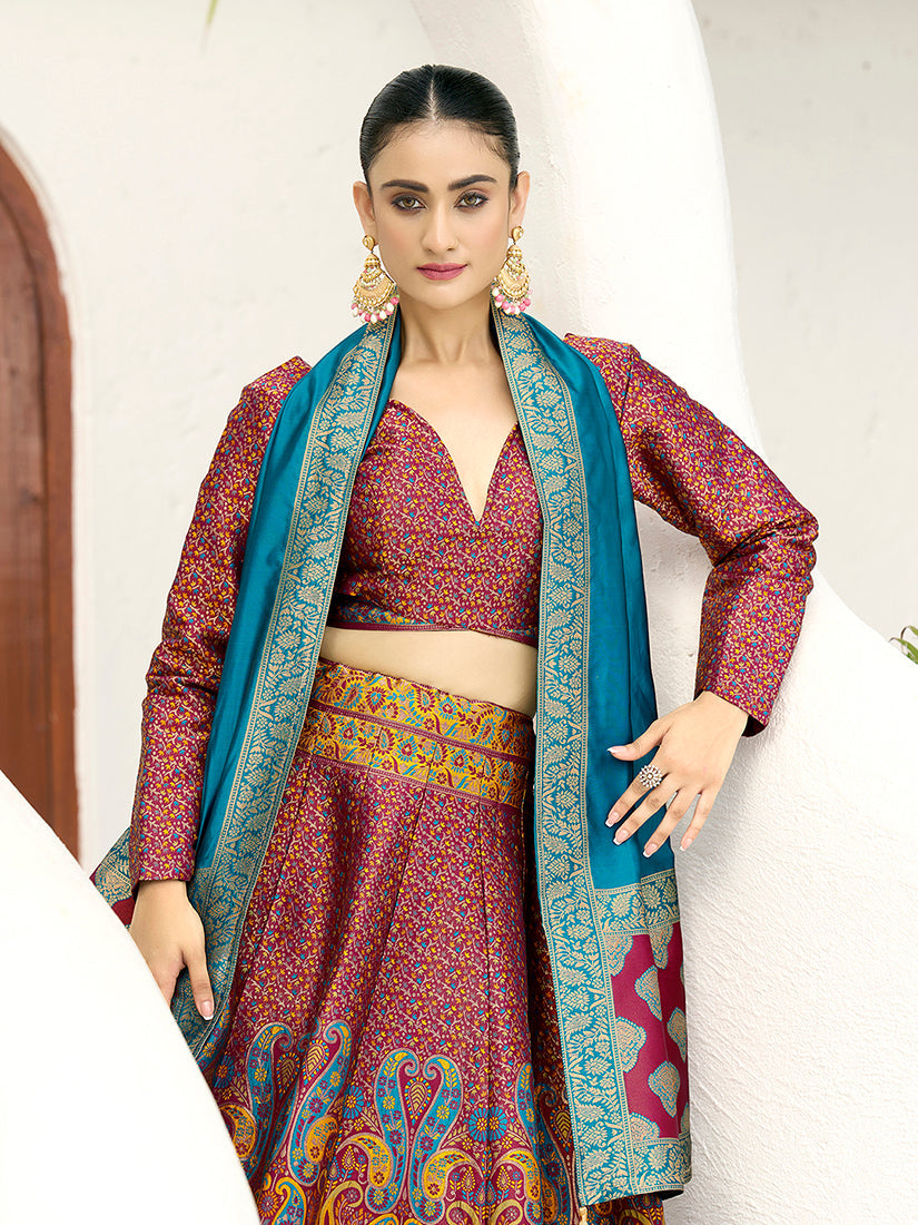 Monjolika Fashion Red Kanjivaram Jacquard Designer Lehenga Choli For Ceremonial | Grocsy